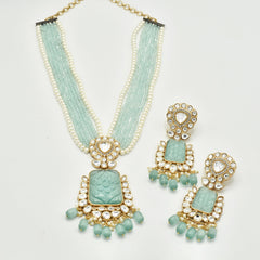 Renia Mint Carved Stone Pendant Set - The Pashm