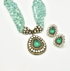 Riya Mint Green Polki Pendant Set - The Pashm