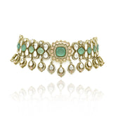 Zareen Mint & Blush Polki Bridal Choker - The Pashm