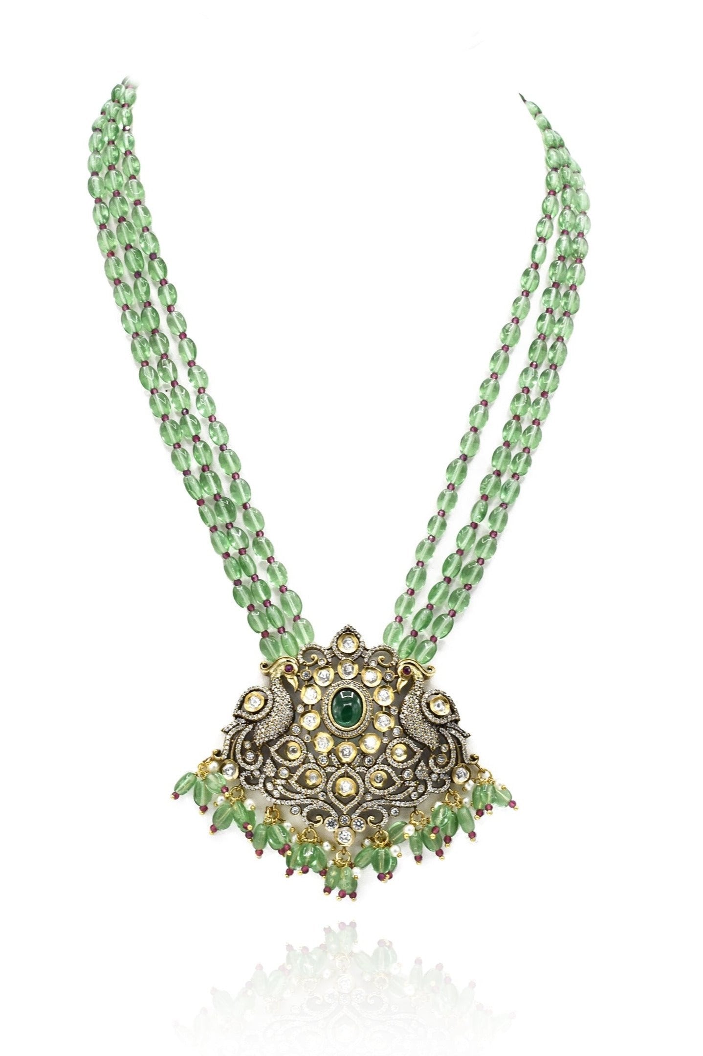 Anika Antique Mint Beads Pendant Set - The Pashm