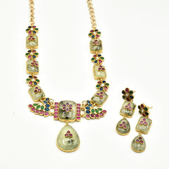 Giya Prehnite Encrusted Polki Necklace Set - The Pashm