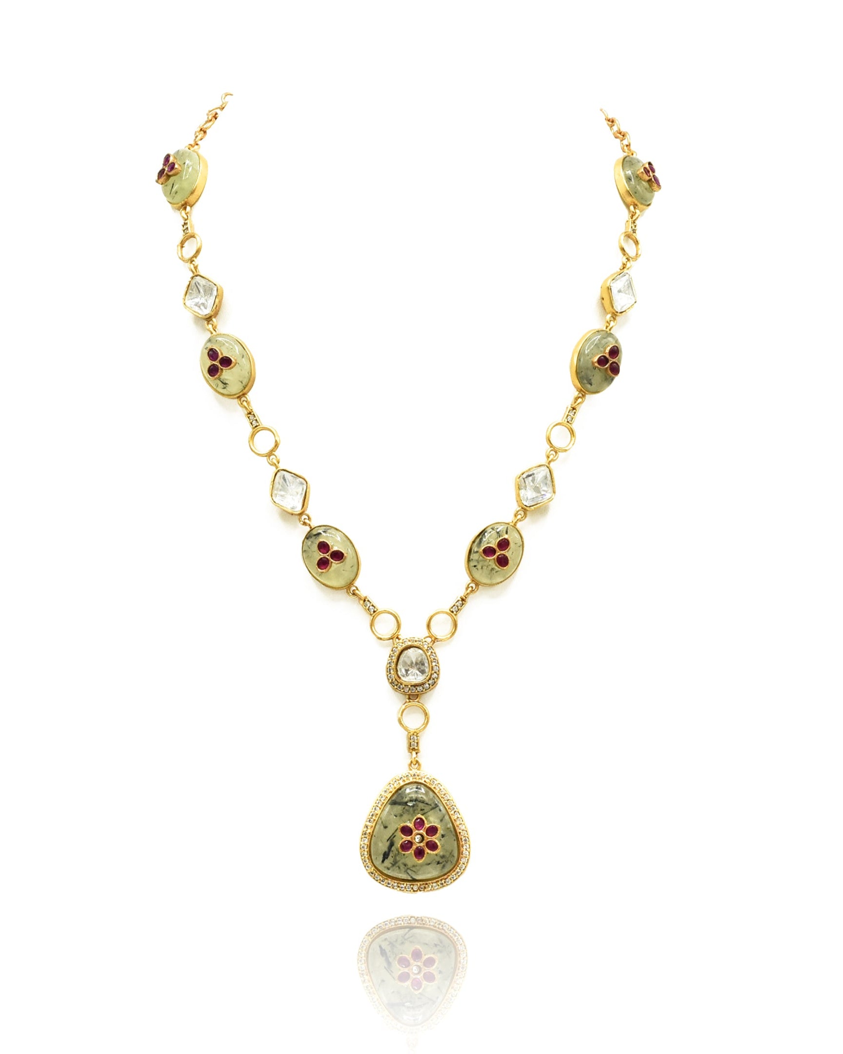 Yamini Prehnite Moissanite Pendant Set - The Pashm