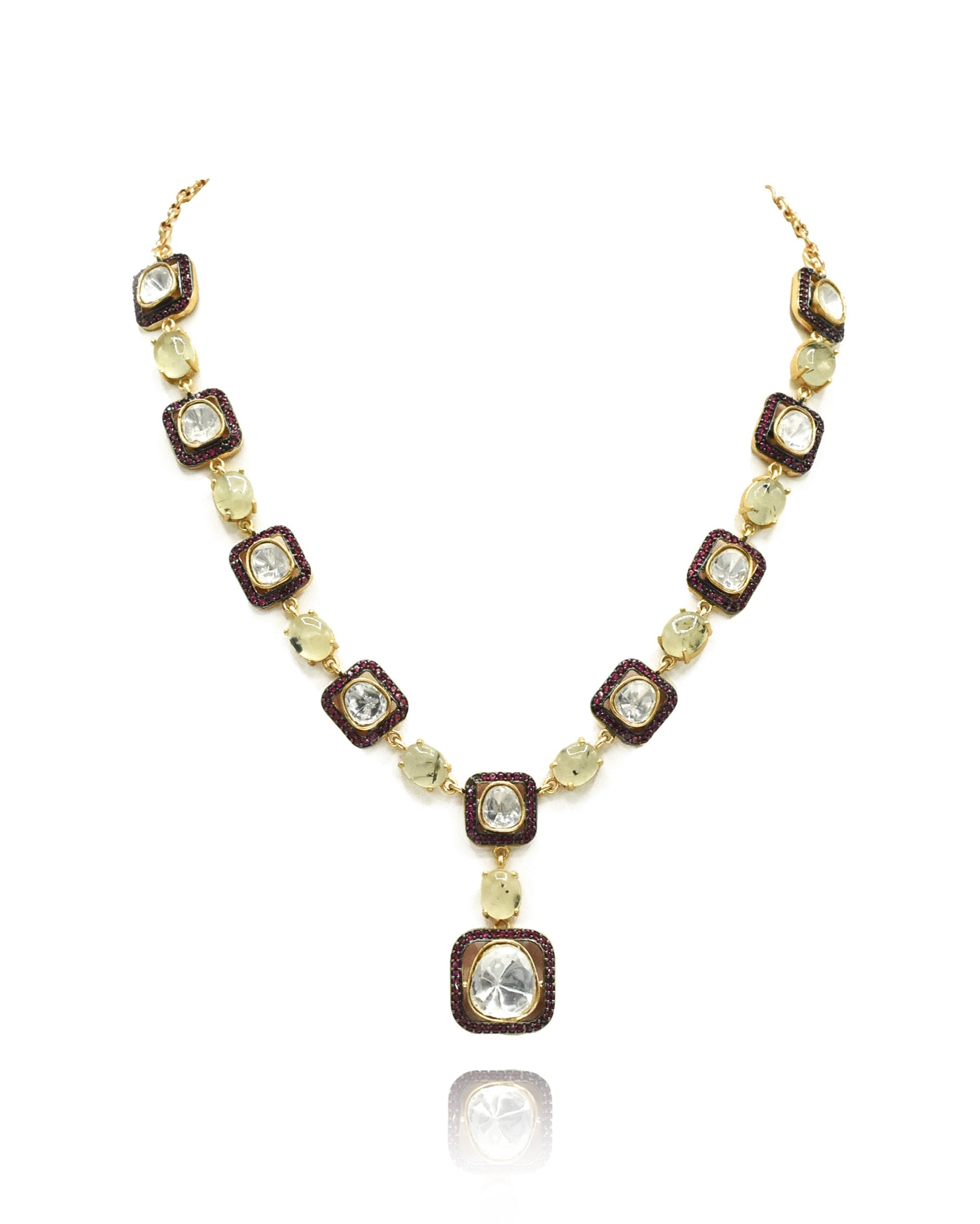Ritvi Prehnite Moissanite Necklace Set - The Pashm