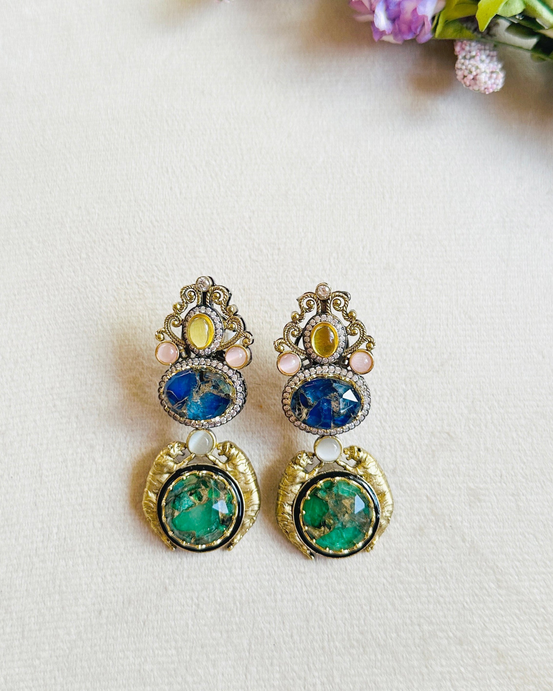 Omisha Blue Mosaic Statement Earrings - The Pashm