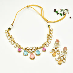 Amreen Crystal Drops Polki Hasli Set - The Pashm