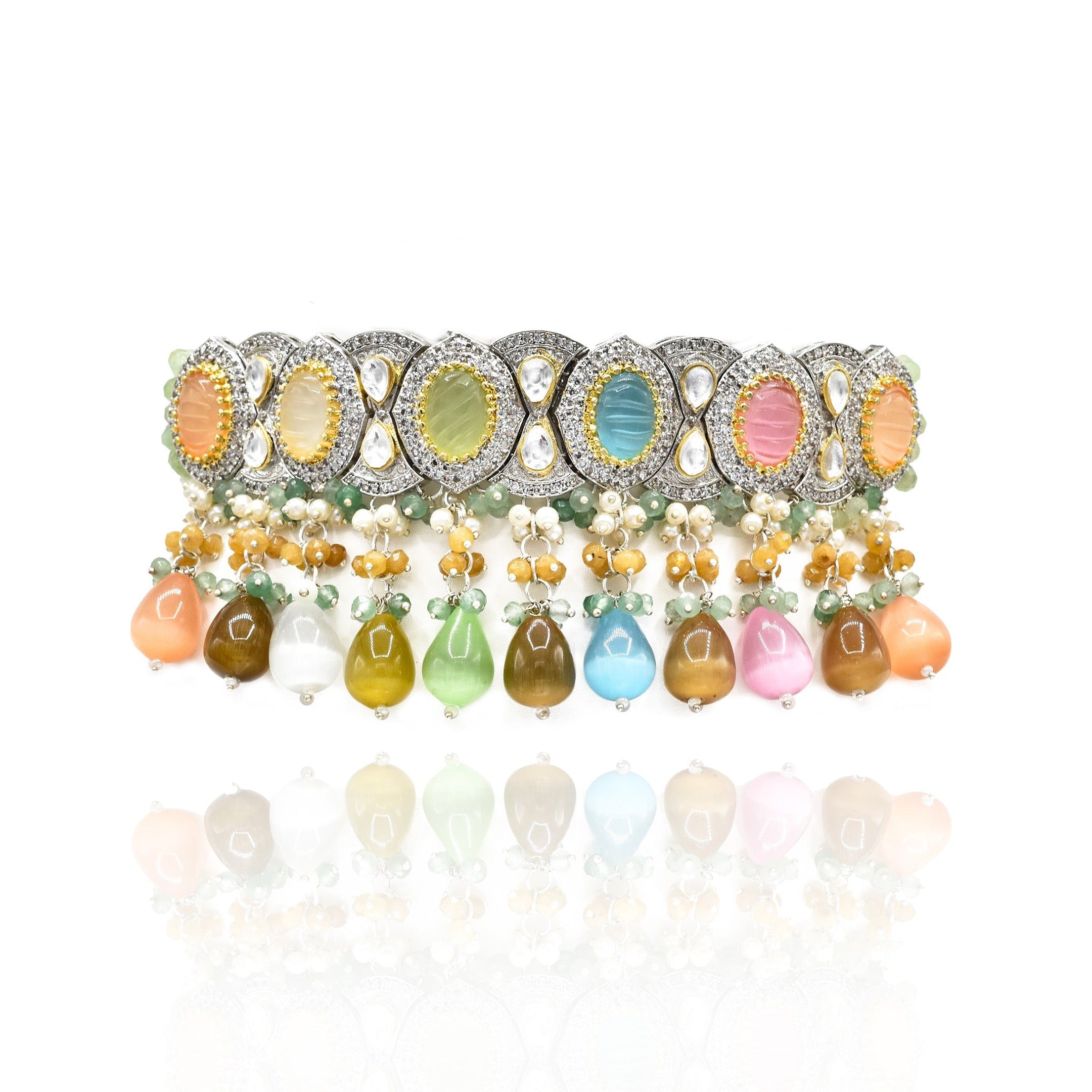 Aadhya Multicolor Carved Stone Studded Choker - The Pashm