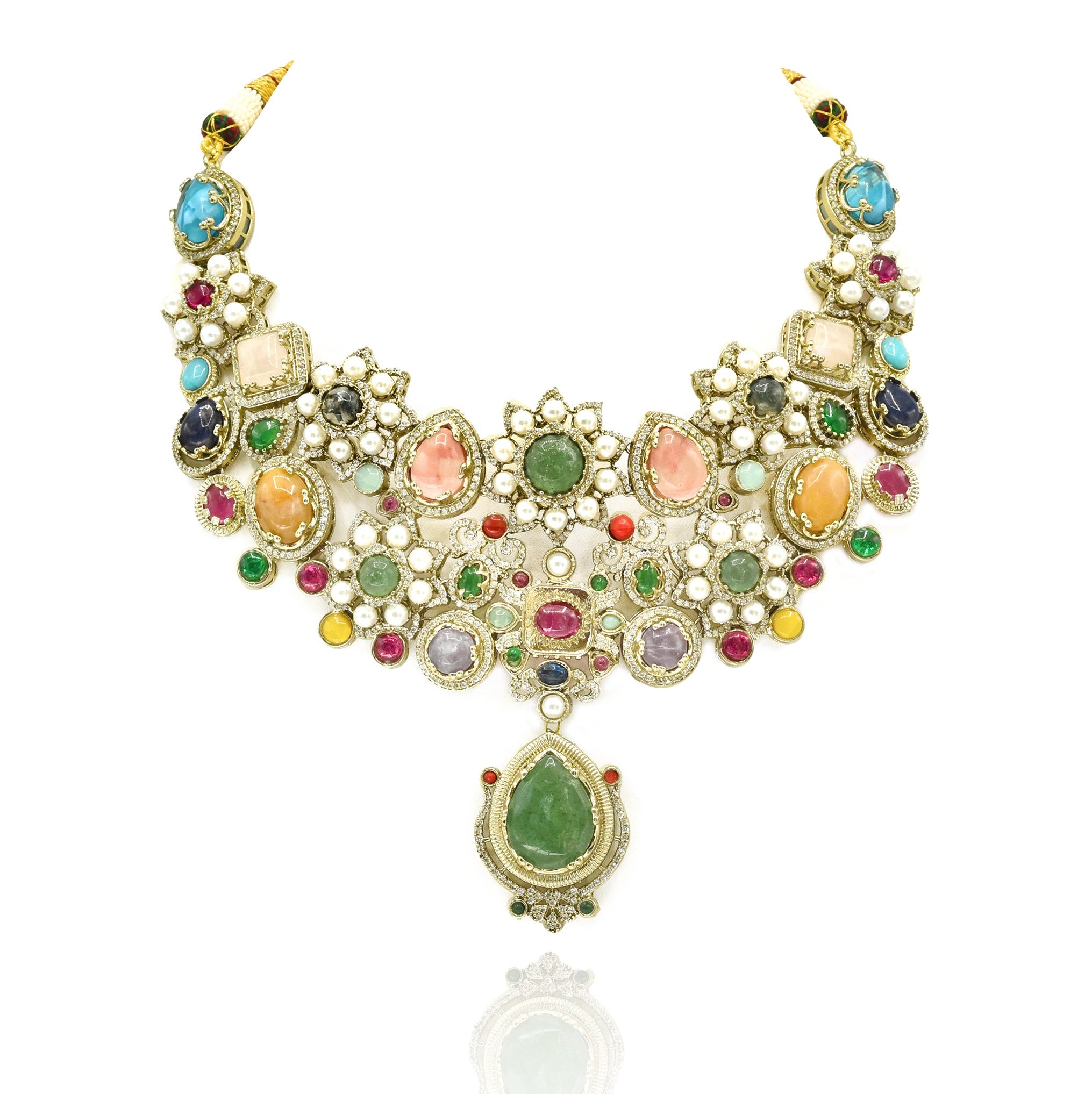 Shaima Multicolor Pearl & Cabochon Statement Necklace Set - The Pashm