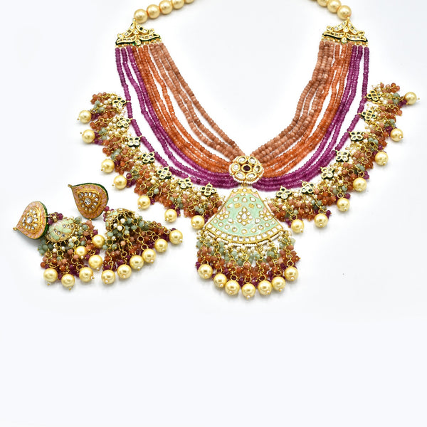 Sobhana Lac Multicolor Necklace Set - Pink - The Pashm