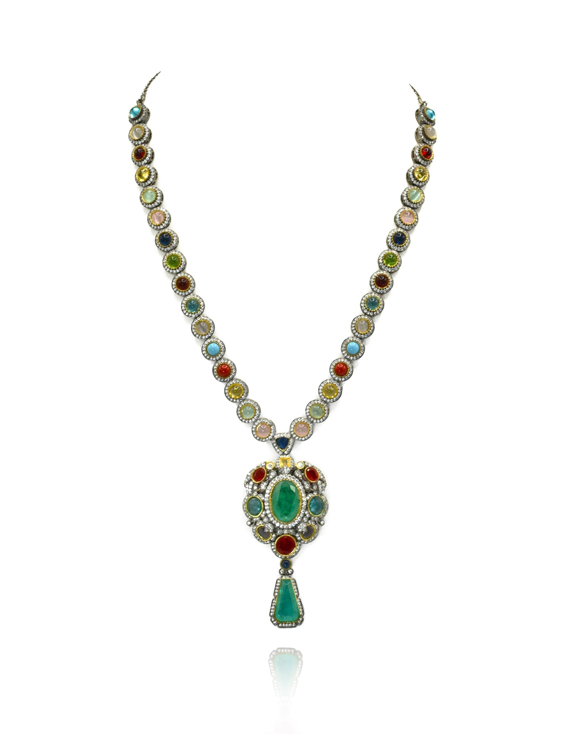 Sienna Multicolor Crystal Studded Pendant Set - The Pashm
