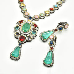 Sienna Multicolor Crystal Studded Pendant Set - The Pashm