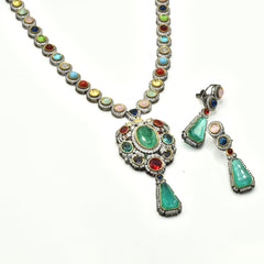 Sienna Multicolor Crystal Studded Pendant Set - The Pashm