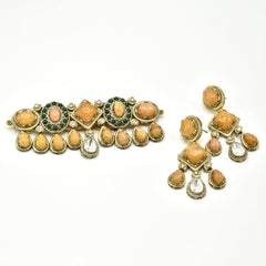 Yasmin Mustard & Green Polki Cabochon Choker with earrings - The pashm