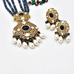 Udhhaya Antique Pendant Set Navy Blue - The Pashm