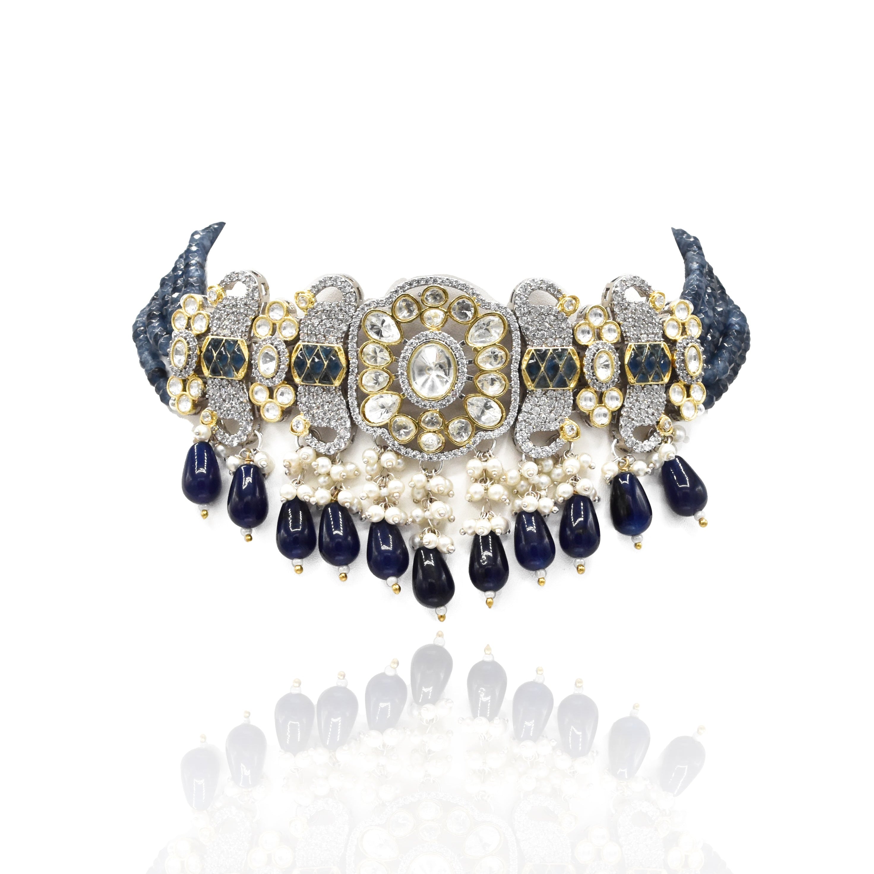 Aarini Antique Blue Polki Choker - The Pashm