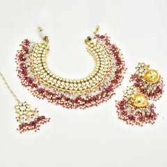 Gauri Pachi Kundan Mint Red Drops Necklace - The Pashm