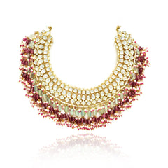 Gauri Pachi Kundan Mint Red Drops Necklace - The Pashm