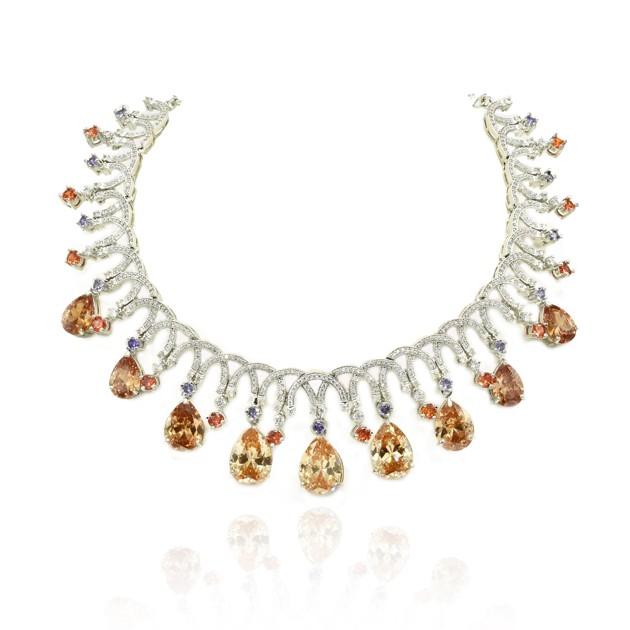Mrinal American Diamond Champagne Drops Statement Necklace - The pashm