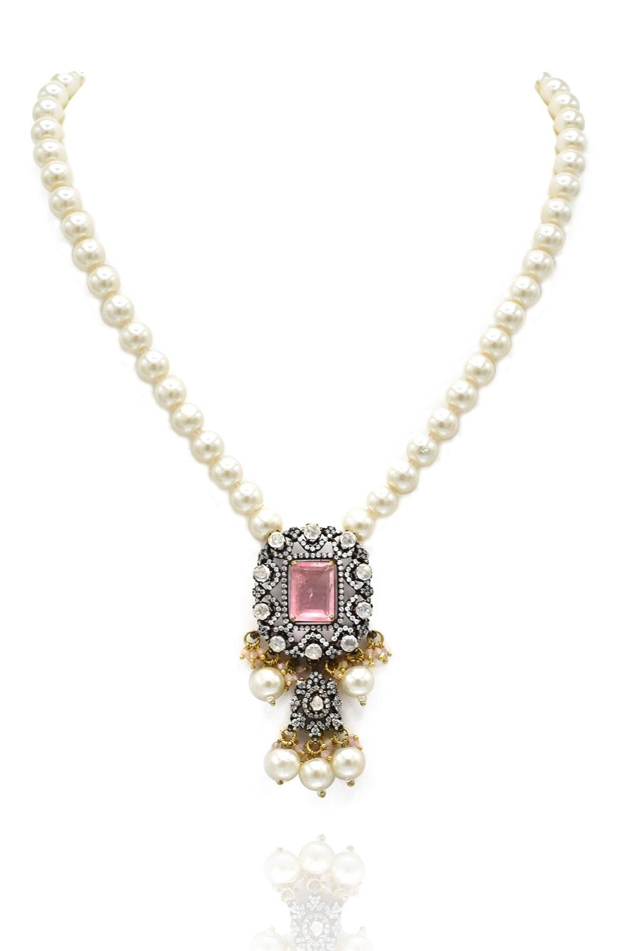 Yami Diamond Crystal Pendant Set Pink - The Pashm