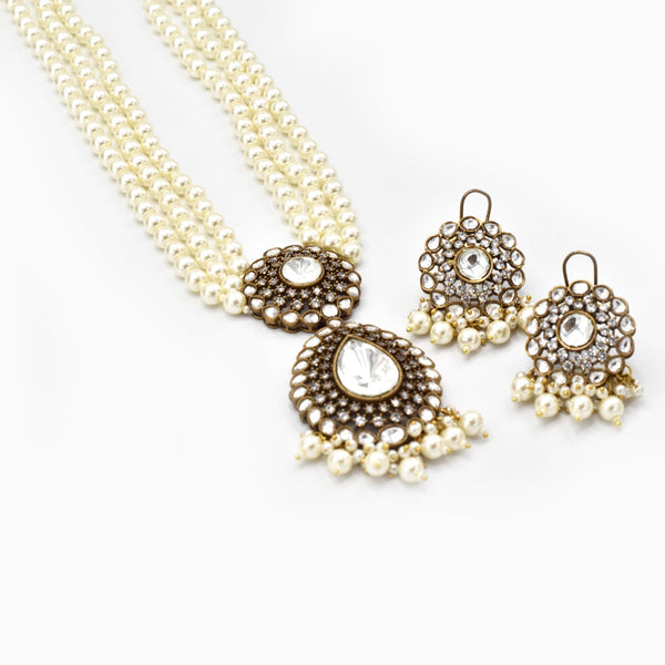 Urmi Pearl Long Antique Necklace Set - The Pashm