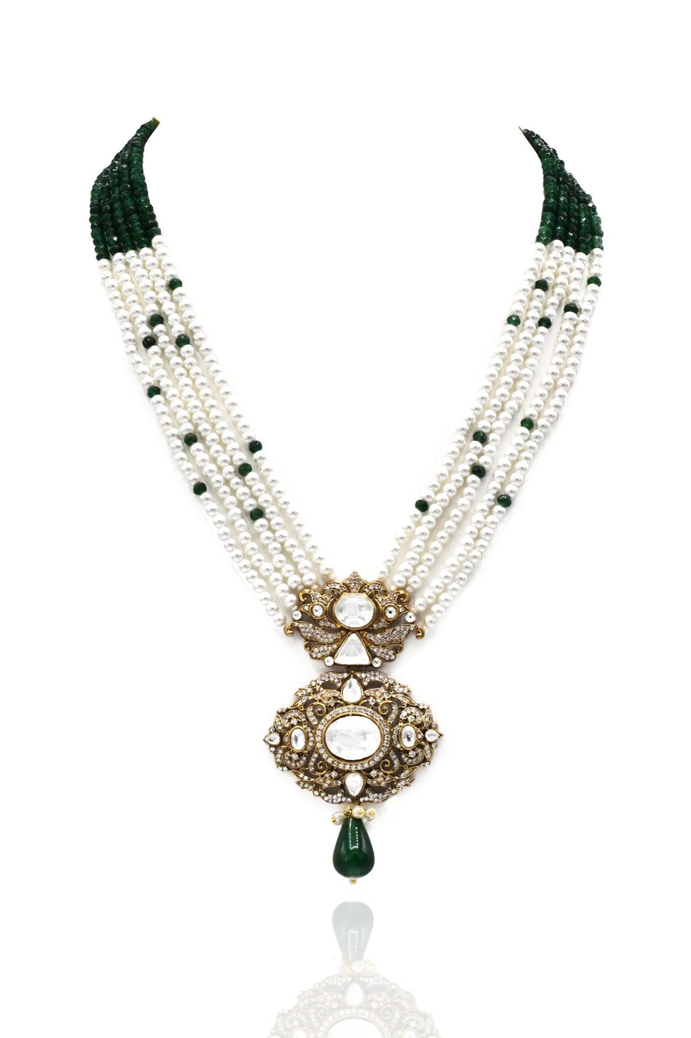 Manisha Pearl Green Antique Pendant Set - The Pashm
