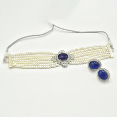 Neesha Pearl Choker - Blue - The pashm