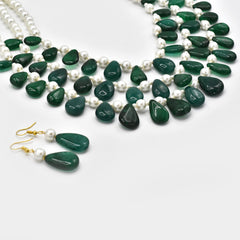 Malala Pearls Layered Necklace Green - The Pashm