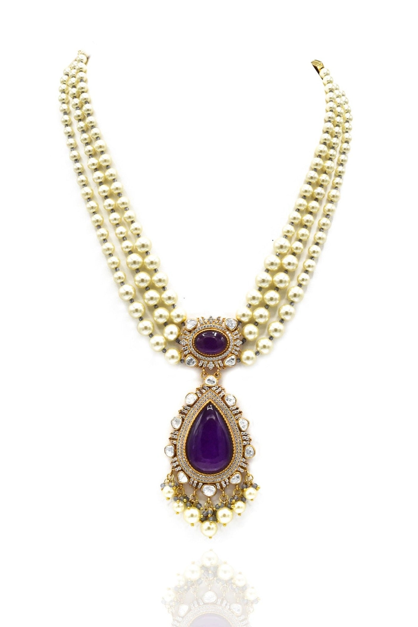 Ridiya Pearl Strings Pendant Set  Purple - The Pashm