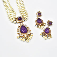 Ridiya Pearl Strings Pendant Set  Purple - The Pashm