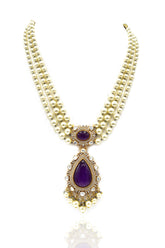 Ridiya Pearl Strings Pendant Set Purple - The Pashm
