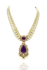 Ridiya Pearl Strings Pendant Set  Purple - The Pashm