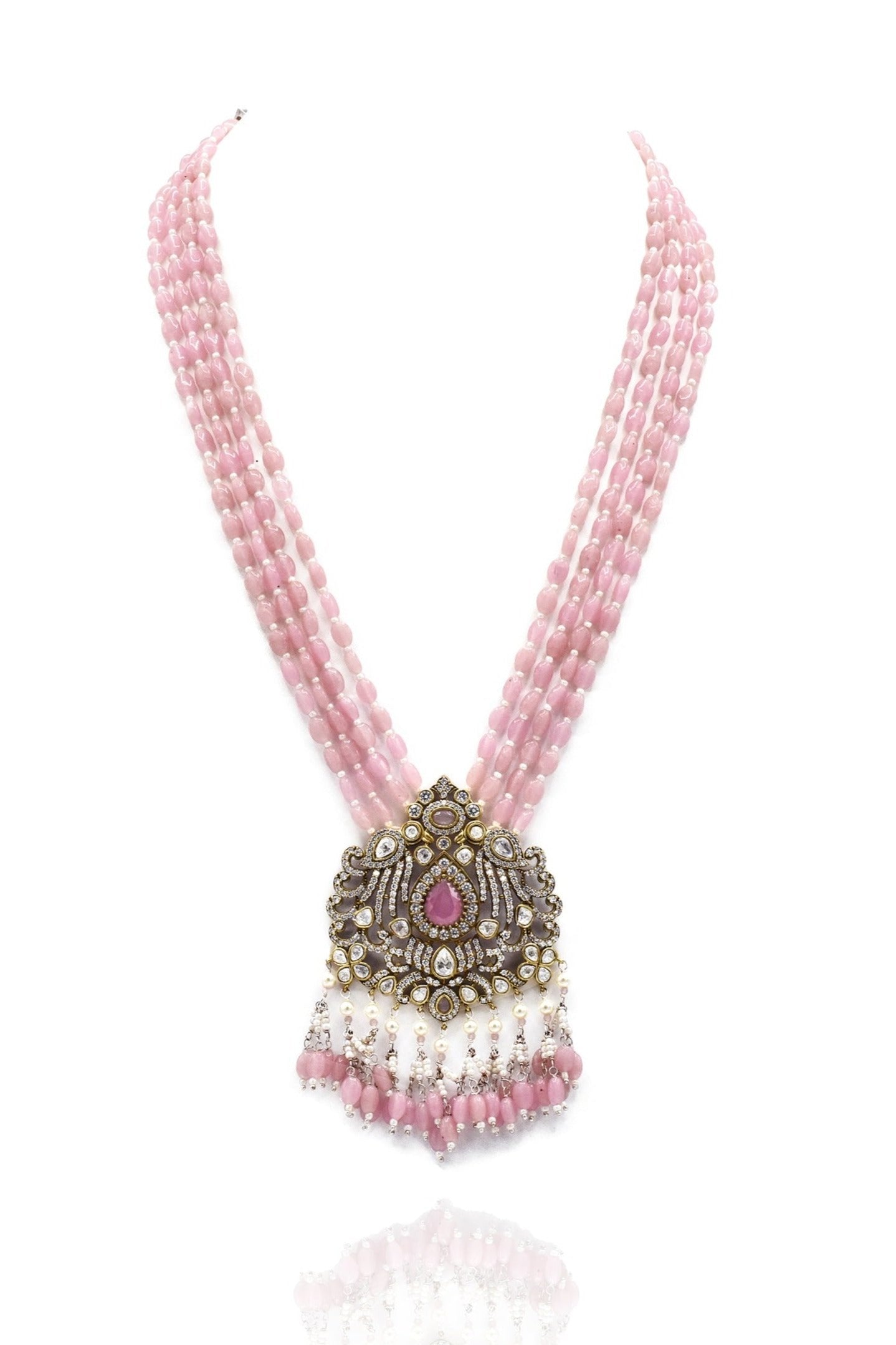 Chitra Antique Pendant Set Pink - The Pashm