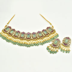 Maanya Mint Stones Pearl Drops Choker - The Pashm