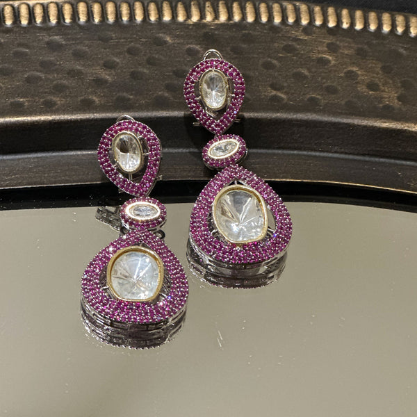 Leasha Moissanite Studded Earrings Pink - The Pashm