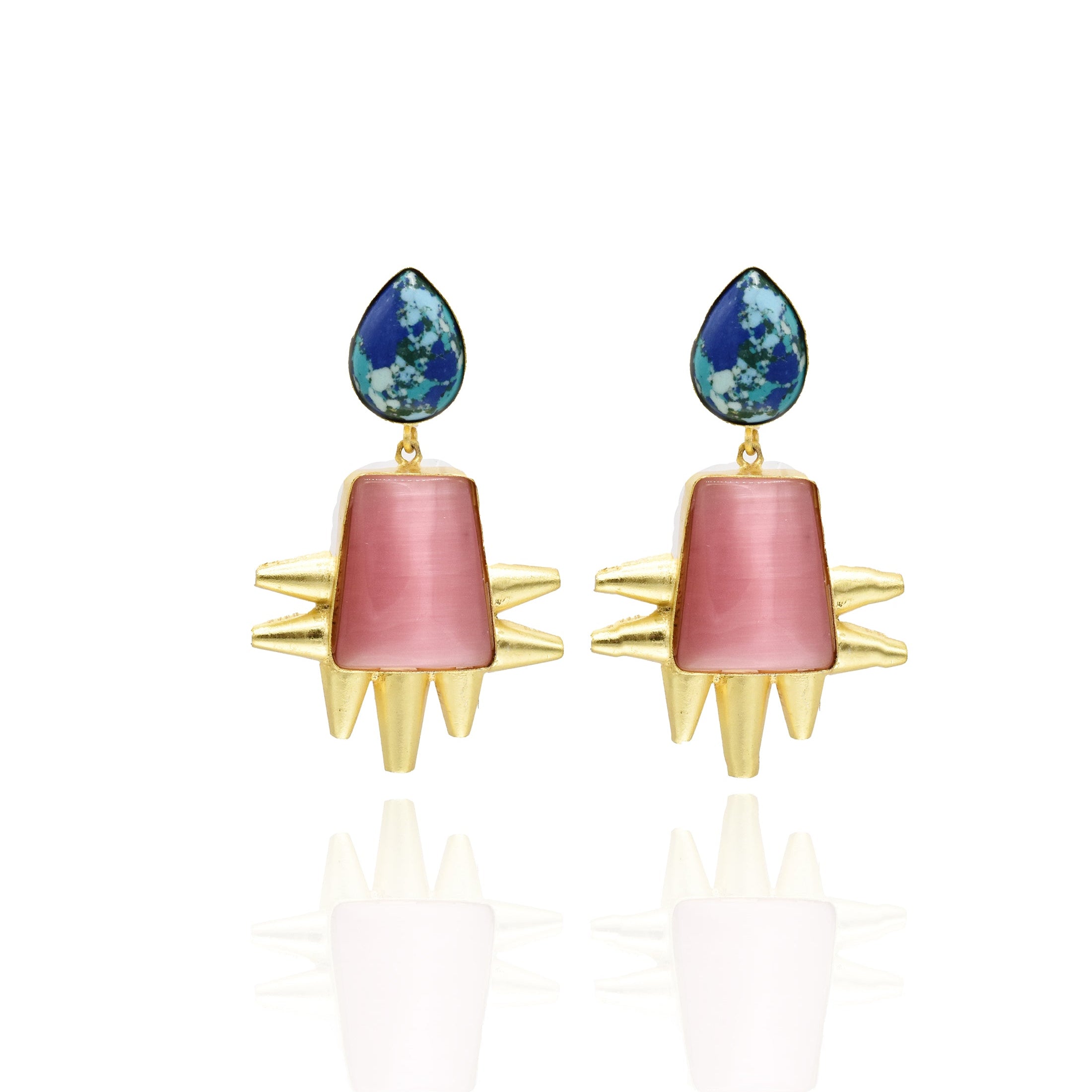 Nia Pink Stone Spike Earrings - The Pashm