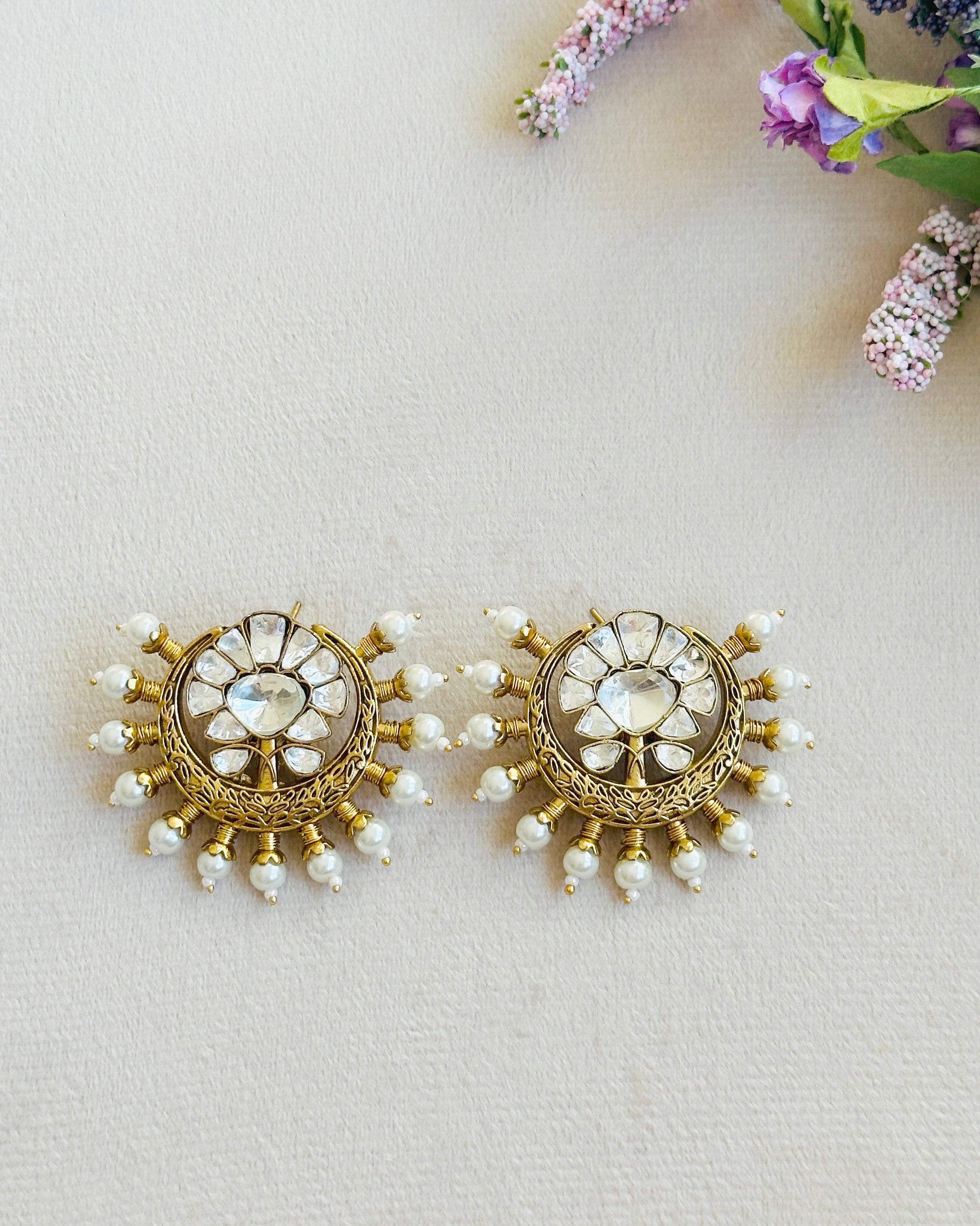 Serena Polki Pearl Chand Stud Earrings - The Pashm