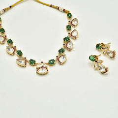 Aarna Moissanite Drops Necklace Green - The Pashm
