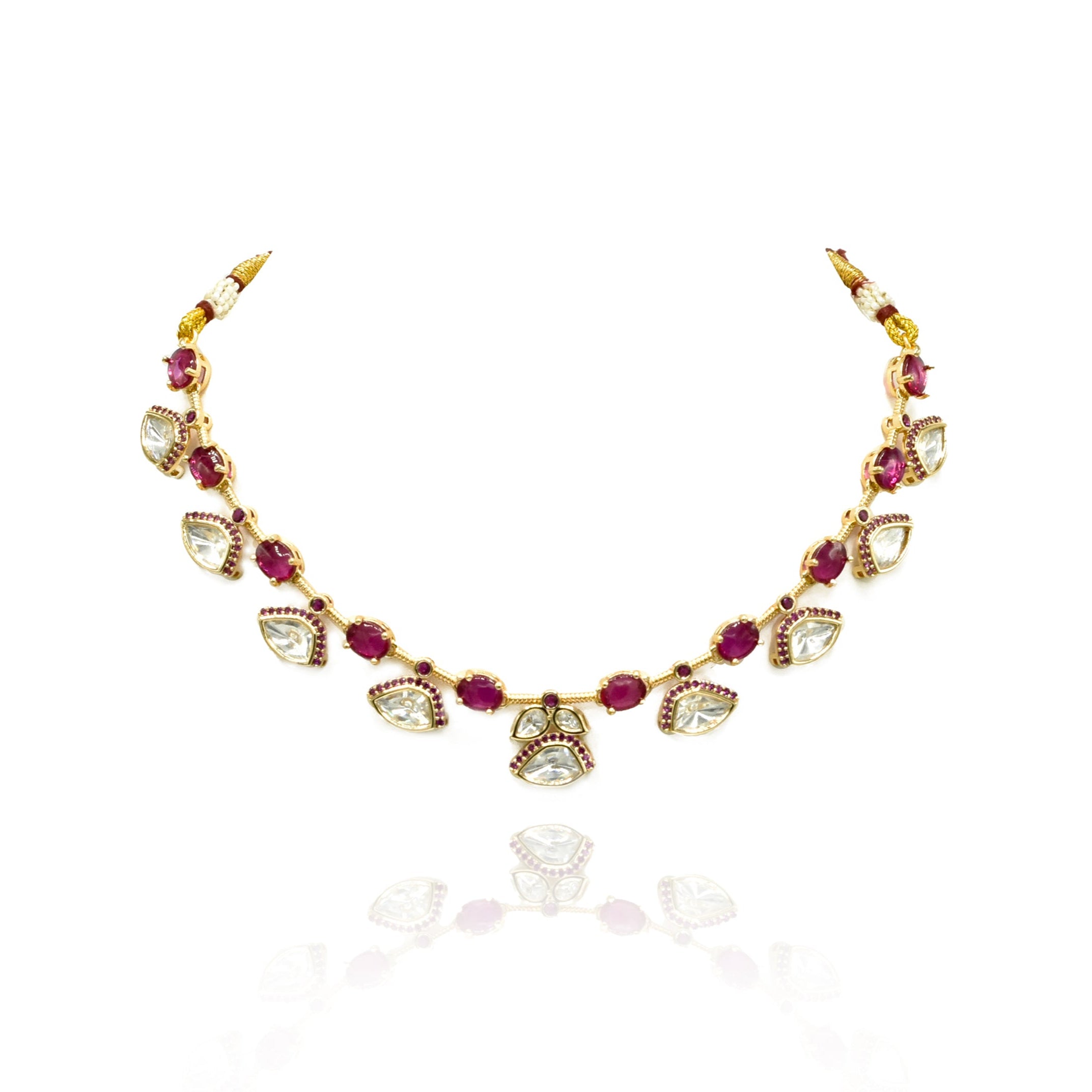 Aarna Moissanite Drops Necklace Red - the Pashm