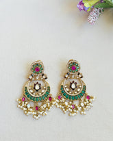 Malini Pachi Kundan Chandbali Earrings with Pearl Drops Green - The Pashm