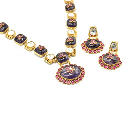 Divi Amethyst Encrusted Polki Pendant Set - The pashm