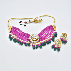 Kriti Polki Pink Beaded Choker - The Pashm
