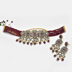 Ragini Antique Peacock Red Beaded Choker - The Pashm