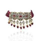 Ragini Antique Peacock Red Beaded Choker - The Pashm