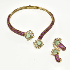 Zaria Emerald & Ruby Hasli Choker Set - The pashm