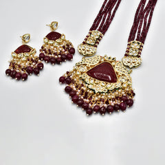 Tanzima Red Kundan Carved Stone Necklace Set - The Pashm