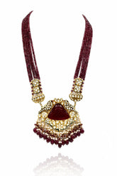Tanzima Red Kundan Carved Stone Necklace Set - The Pashm