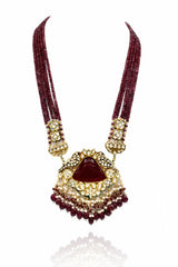 Tanzima Red Kundan Carved Stone Necklace Set - The Pashm