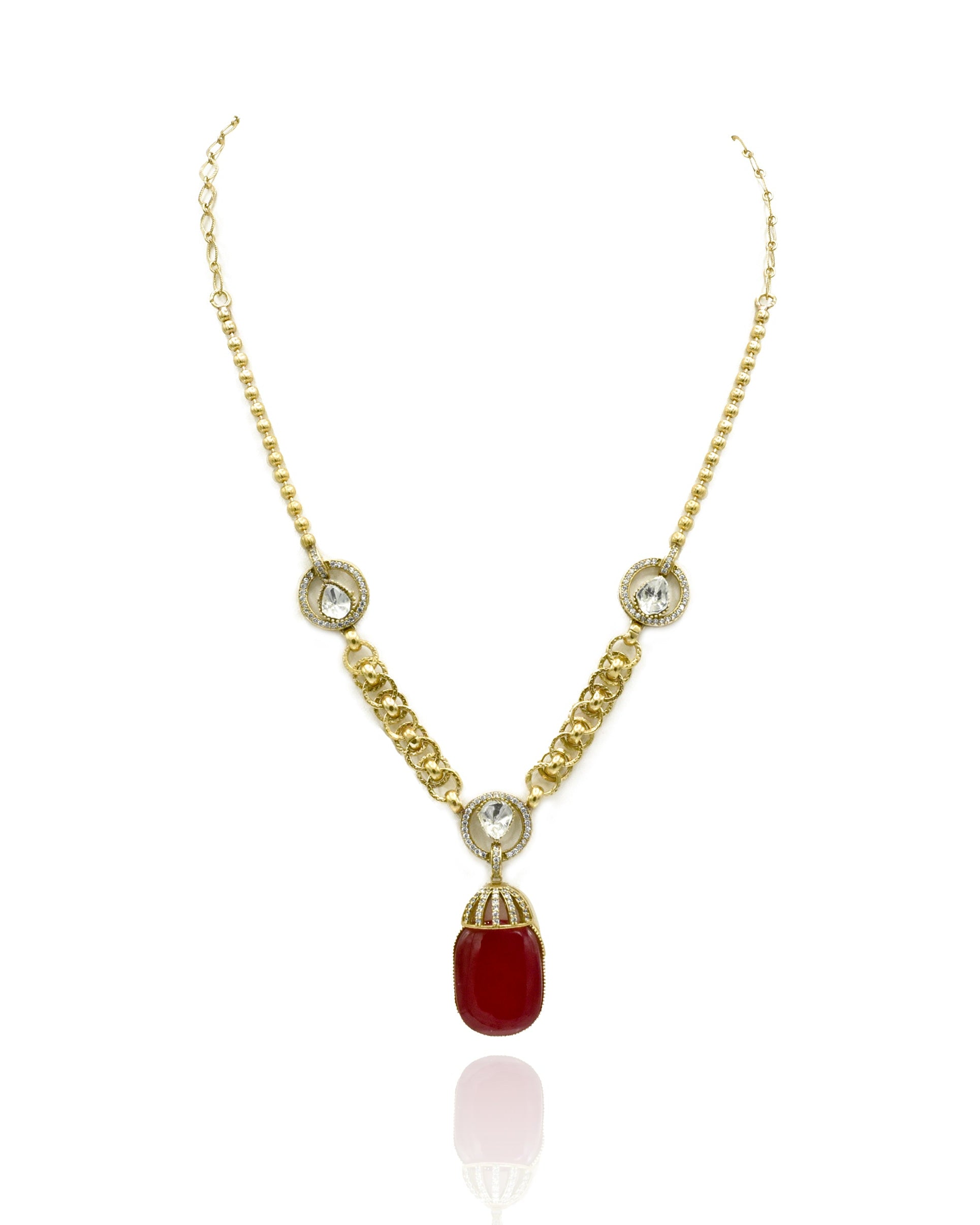 Julia Gemstone Pendant Set Red - The Pashm