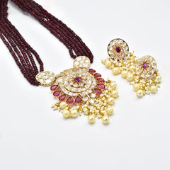 Shobhna Polki Beaded Necklace Set Maroon - The Pashm