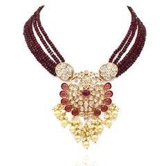 Shobhna Polki Beaded Necklace Set Maroon - The Pashm