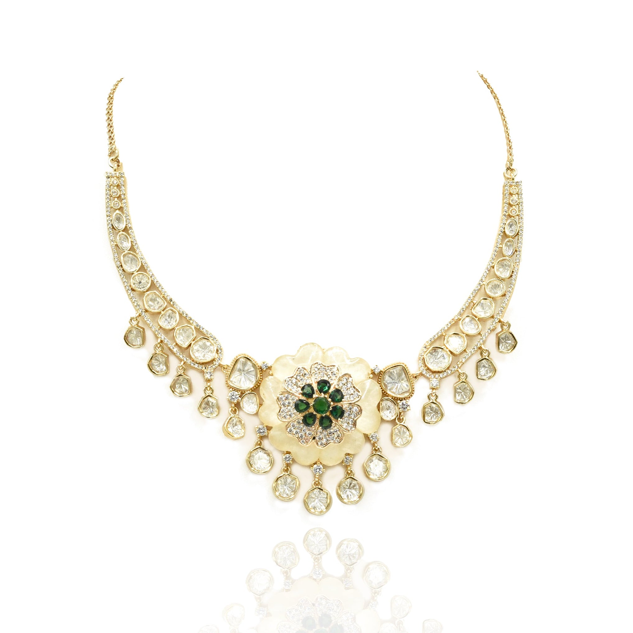 Noor Gul Polki Floral Statement Necklace - The Pashm